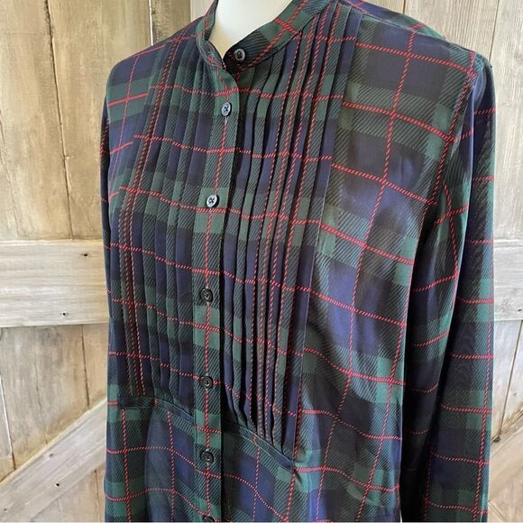 Chaps Plisse Pleated Tartan Plaid Blouse - Picture 4 of 5